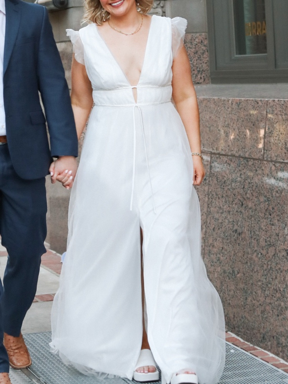 Lulu’s White V-neck Gown